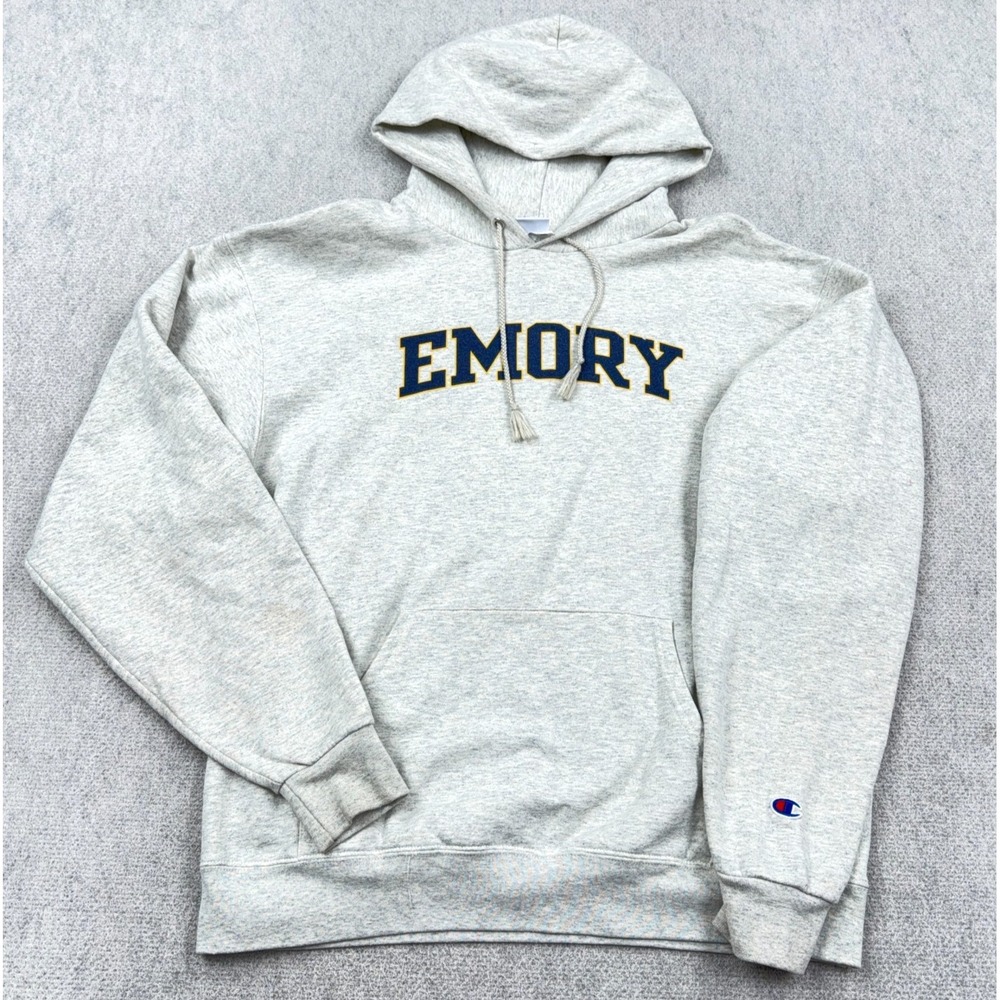 Emory & Henry Wasps Hoodie Men Large Gray Sweatshirt Champion Retro Spellout *